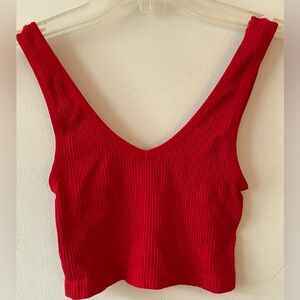 Red Ribbed Women's Cropped Tank Top